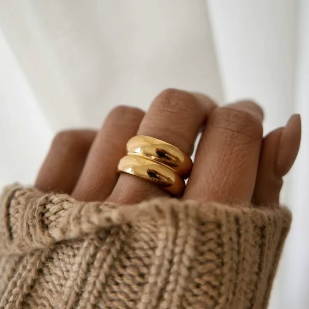 18k Gold Chunky Ring Thick Dome Ring Wide Ring Band Size 6, 7, 8, 9, or 10